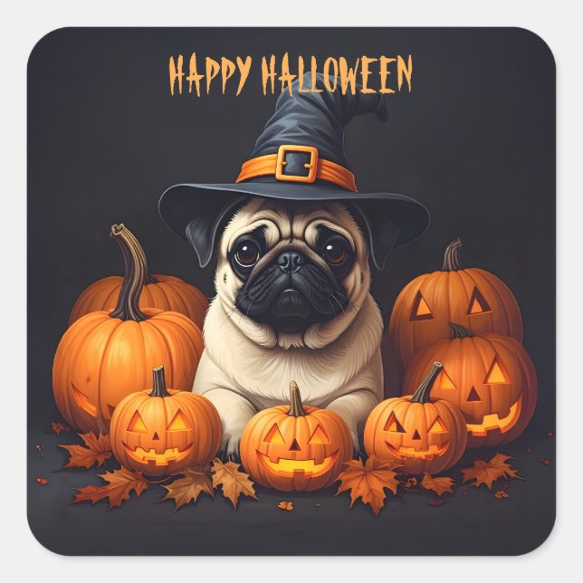 Adesivo Quadrado Pug Halloween (Frente)