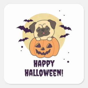 Adesivo Quadrado Pug In Pumpkin Sweet Dogs Happy Halloween