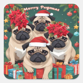 Adesivo Quadrado Pug Natal