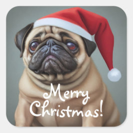 Adesivo Quadrado Pug Santa Hat