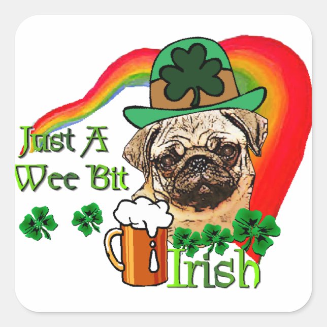 Adesivo Quadrado Pug St Patricks (Frente)