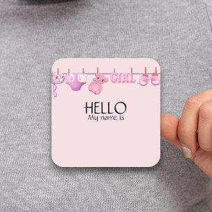 Adesivo Quadrado Pulseira de Identificação para Chá de Bebê Rosa