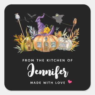 Adesivo Quadrado Pumpkin assombrado com Ghost & Bats Kitchen