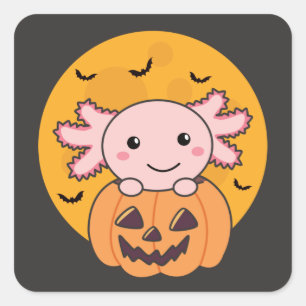 Adesivo Quadrado Pumpkin Axolotl Amava Animais Doce Para O Hallowee