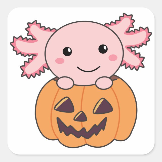 Adesivo Quadrado Pumpkin Axolotl Amava Animais Doce Para O Hallowee (Frente)