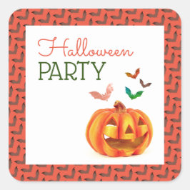 Adesivo Quadrado Pumpkin & Bats, Festa de Halloween