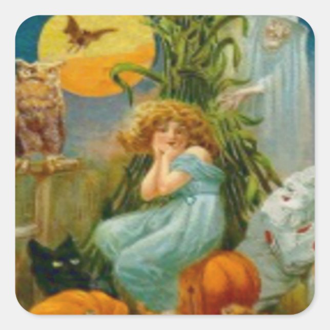 Adesivo Quadrado Pumpkin Black Cat Witch Palhaço Sapo Bat (Frente)