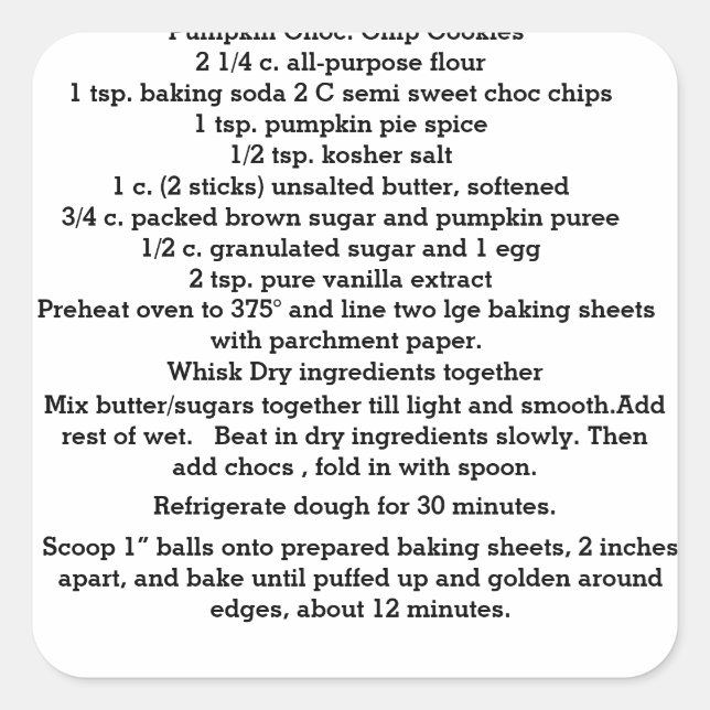 Adesivo Quadrado Pumpkin Chocolate Chip Cookies Stickers (Frente)