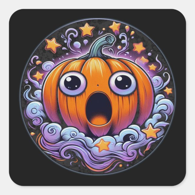 Adesivo Quadrado Pumpkin Clássico nº 3 do Halloween Pumpkin Sticker (Frente)