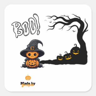 Adesivo Quadrado Pumpkin de bruxa-de-bruxa-bruxa Spooky Boo Haunt