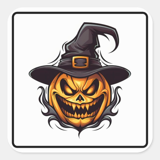 Adesivo Quadrado Pumpkin de Halloween (Frente)