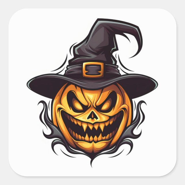 Adesivo Quadrado Pumpkin de Halloween (Frente)