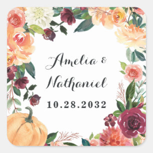 Adesivo Quadrado Pumpkin Elegant Fall Floral Themed Weding