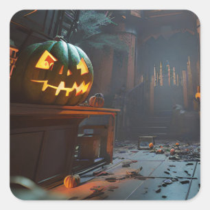 Adesivo Quadrado Pumpkin no porão assombrado