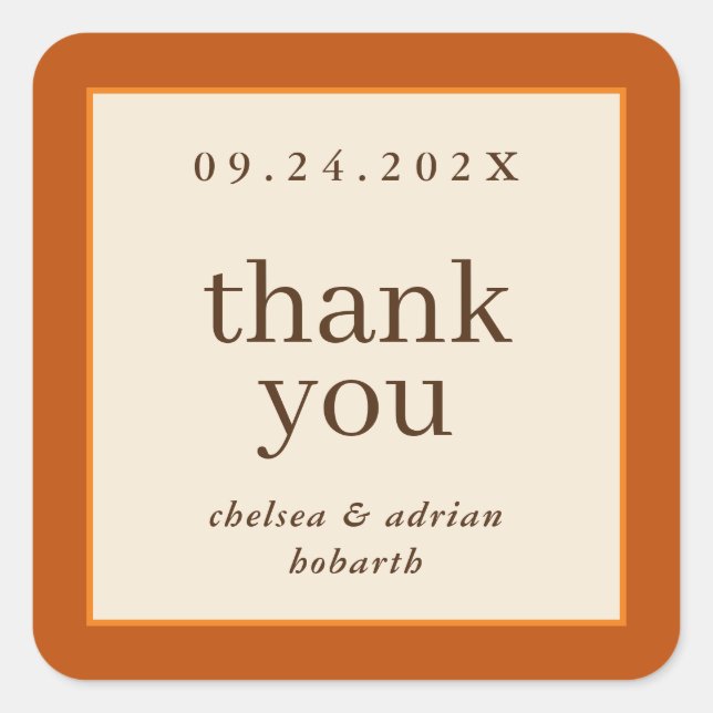 Adesivo Quadrado Pumpkin Orange Border Simple Casamento outono Favo (Frente)