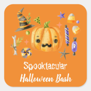 Adesivo Quadrado Pumpkin Spooktacular Festa de Halloween Bash Laran