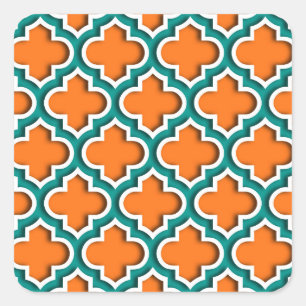 Adesivo Quadrado Pumpkin, Teal, Quatrefoil Branco Marroquino #5DS