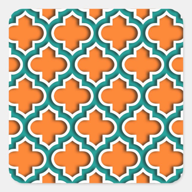Adesivo Quadrado Pumpkin, Teal, Quatrefoil Branco Marroquino #5DS (Frente)