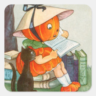 Adesivo Quadrado Pumpkinhead Black Cat Jack O Lanterna Pumpkin