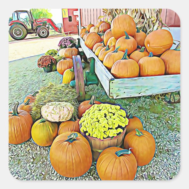 Adesivo Quadrado Pumpkins Halloween Autumn Stand Stickers (Frente)