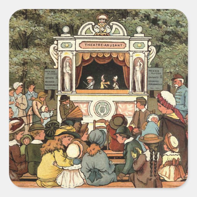 Adesivo Quadrado Punch and Judy Puppet Show" (Frente)