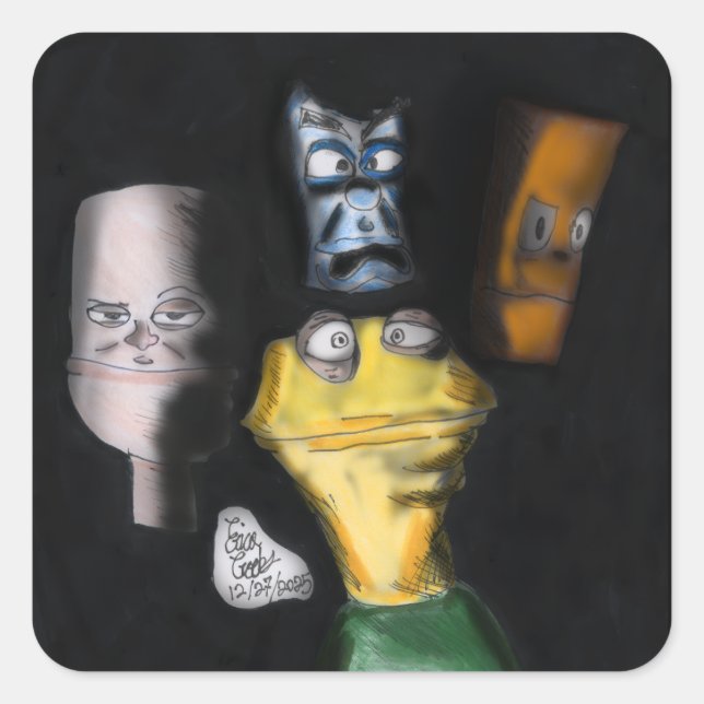 Adesivo Quadrado Puppets in the dark ( Erica Crooks puppet art ) (Frente)
