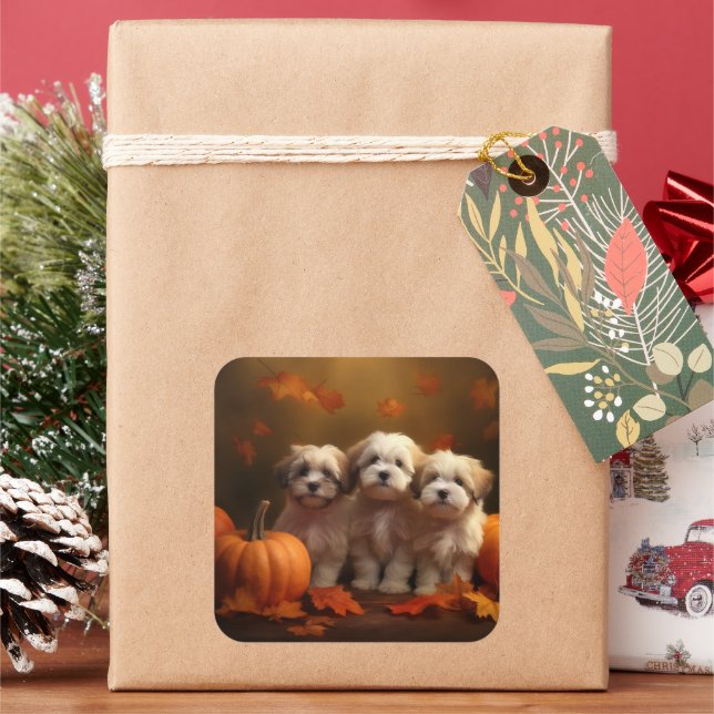 Adesivo Quadrado Puppy Autumn Delight Pumpkin (Feriado)