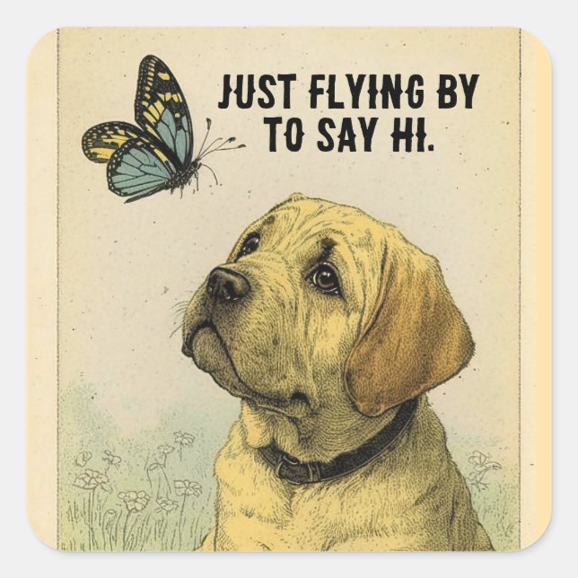 Adesivo Quadrado Puppy E Butterfly Square Sticker (Frente)