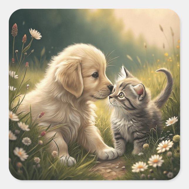 Adesivo Quadrado Puppy E Kitten (Frente)