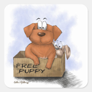 Adesivo Quadrado Puppy Grátis Mais 1 Cartoon