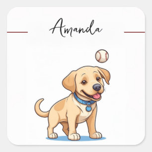 Adesivo Quadrado Puppy Labrador Amarelo de Beisebol Reproduzido