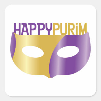 Adesivo Quadrado Purim Dourado e máscara