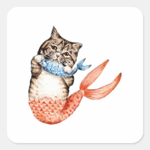 Adesivo Quadrado Purmaid Cat Mermaid