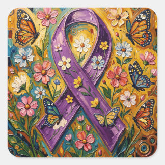 Adesivo Quadrado Purple Awareness Ribbon Fibro