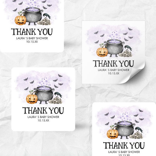 Adesivo Quadrado Purple Baby is Brewing Halloween Baby Shower (A Baby is Brewing Purple Halloween Baby Shower Square Sticker)