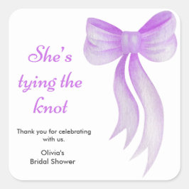 Adesivo Quadrado Purple Bow She's Tying the Knot Bridal Shower  