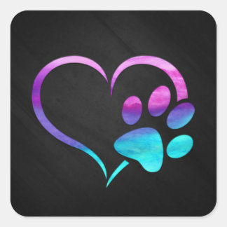 Adesivo Quadrado Purple Cyan Dog paw Print Heart
