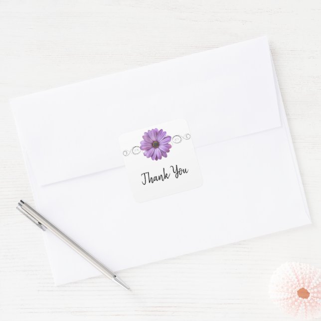 Adesivo Quadrado Purple Daisy Obrigado Sticker (Envelope)