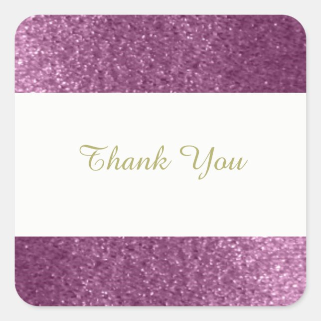 Adesivo Quadrado Purple Faux Glitter Obrigado (Frente)