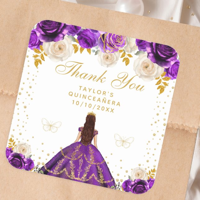 Adesivo Quadrado Purple Floral Princess Quinceañera (Criador carregado)