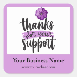 Adesivo Quadrado Purple Floral Thank you business packaging sticker