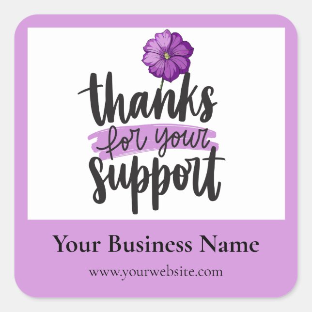 Adesivo Quadrado Purple Floral Thank you business packaging sticker (Frente)