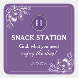 Adesivo Quadrado Purple Floral Wedding Snack Station