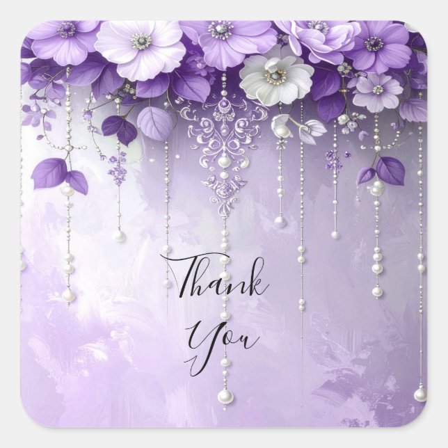 Adesivo Quadrado Purple Flowers with Dangling Pearls Sticker (Frente)