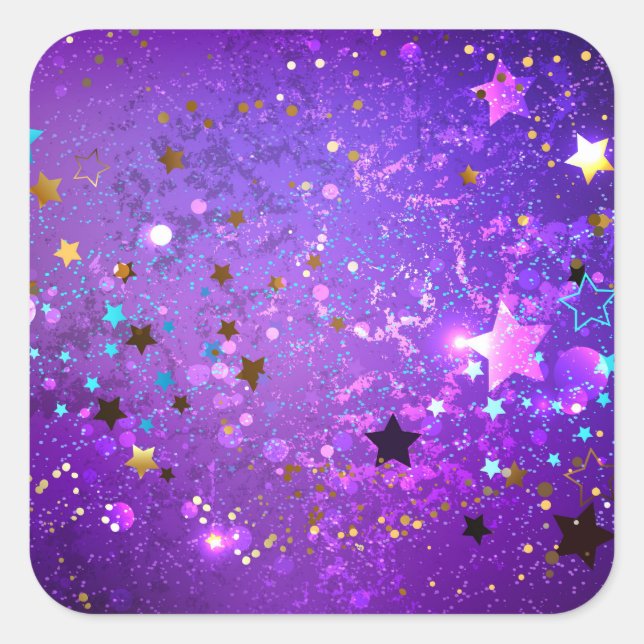 Adesivo Quadrado Purple foil background with Stars (Frente)