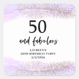 Adesivo Quadrado Purple Glitter Purple 50th Birthday Party