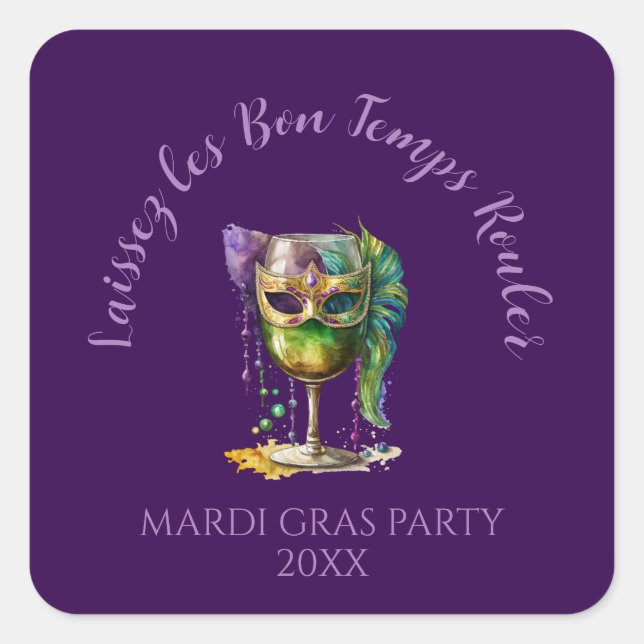 Adesivo Quadrado Purple Mardi Gras Mask  (Frente)