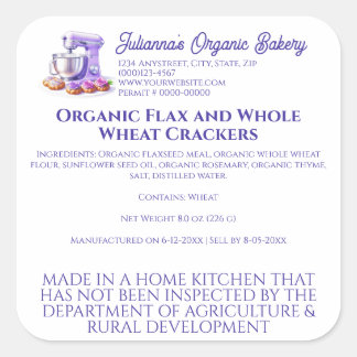 Adesivo Quadrado Purple Mixer Bread Bakery Pastry Chef Food Product