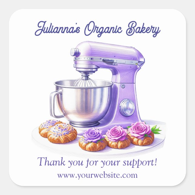 Adesivo Quadrado Purple Mixer Bread Bakery Pastry Chef Thank You (Frente)