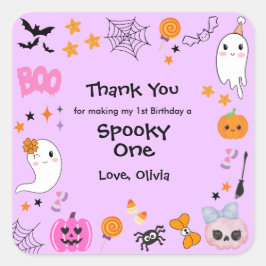 Adesivo Quadrado Purple Spooky One Cute Halloween 1st Birthday 